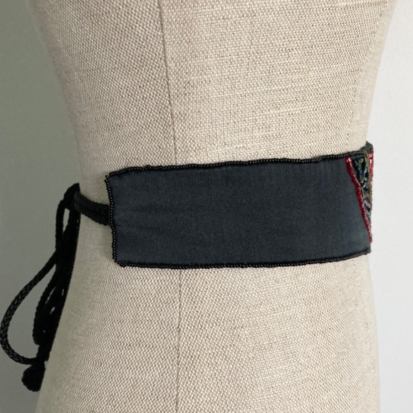 Vintage Black Beaded Belt with Tie Back - Picture 3 of 5
